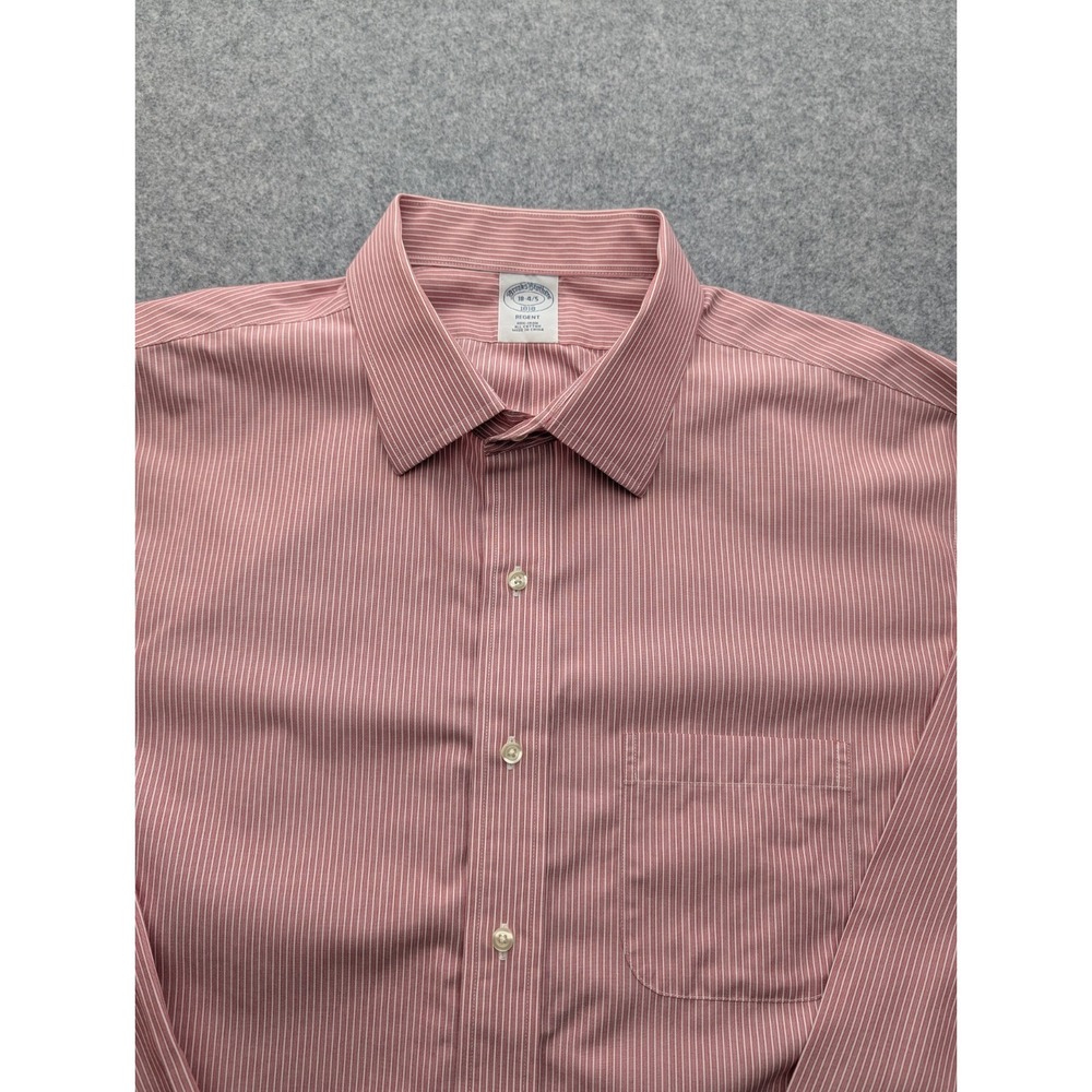 Brooks Brothers Men's 18-4/5 Non-Iron Red Striped Long Sleeve Button-up Shirt